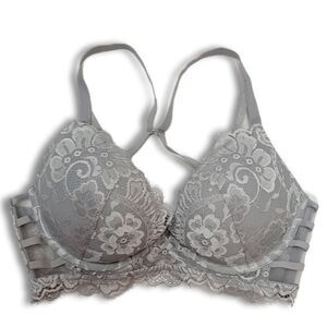 LA SENZA | Beyond Sexy Push-up Bra Floral Lace & Rhinestones Grey Sz 36C